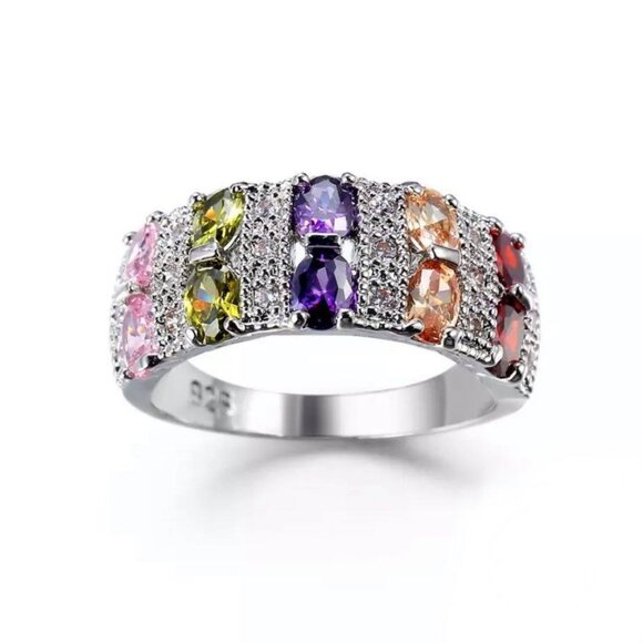 Women's Multi-Colored CZ Band with Pave Accents in Sterling Silver Setting - Picture 1 of 1